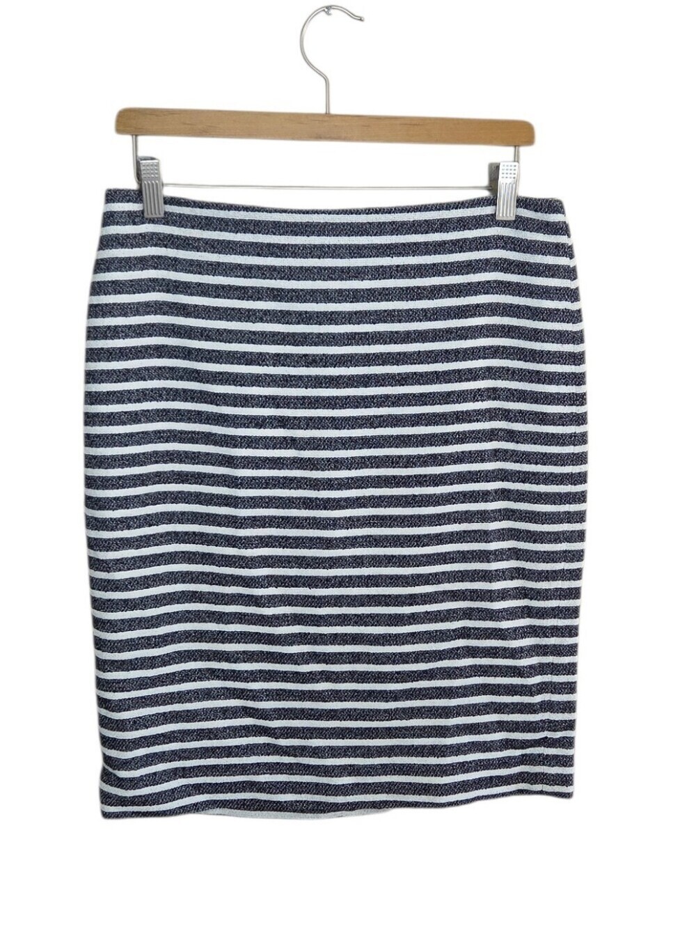 Ann Taylor Factory Dark Navy & Ivory Striped Pencil Skirt Size 6